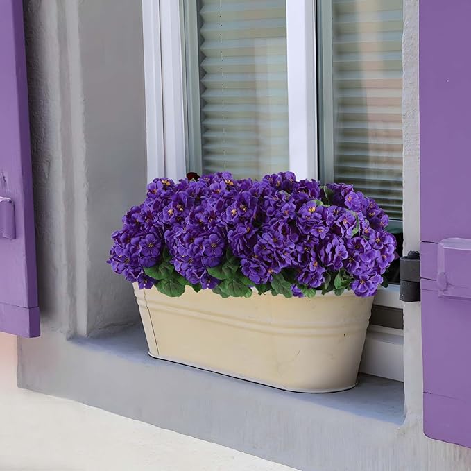 Hananona 12 Pcs Artificial Geranium Flowers for Outdoors Silk Purple Geranium Flowers Outdoor UV Resistant Plants Faux Flower for Home Kitchen Table Centerpieces Front Door Patio Decor (12, Purple)