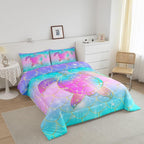 Erosebridal Mermaid Scales Comforter Set for Girls, Tortoise Reptile Bedding Set Twin Size, Sea Turtle Ocean Life Duvet Sets for Kids Children Boys Women, Sweet Girly Down Comforter, Teal Blue