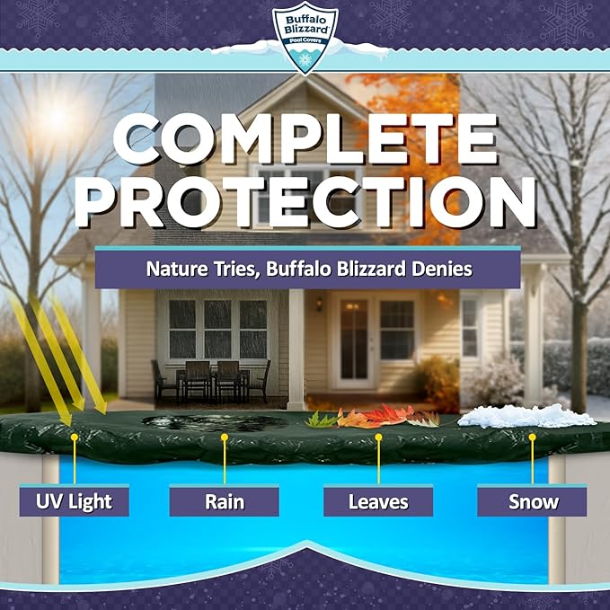 Buffalo Blizzard Ripstopper 15 ft x 24 ft Oval Winter Pool Cover | Green Heavy Duty Cover for Above Ground Swimming Pools | Easy to Install | Cold & UV Resistant | Shields from Seasonal Debris
