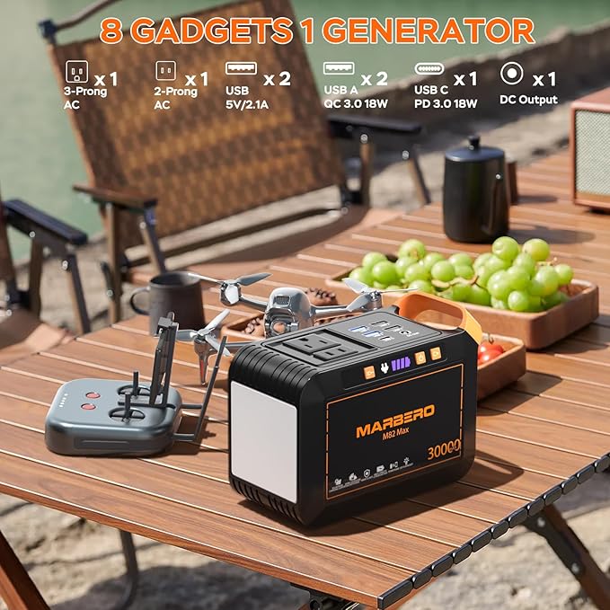 MARBERO Solar Generator 111Wh Portable Power Station with Solar Panel 30W Included Power Bank with AC Outlet 120W Surge for Home Outages Camping Outdoor Adventure Emergency