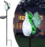 Afirst Decorative Solar Lights Outdoor Solar Hummingbird Stake Lights Hand Blown Glass Decorative Garden Pathway Light Outdoor Waterproof Glass Stakes Green