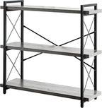 HCHQHS Bookshelf, 3-Tier Industrial Bookcase, Rustic Open Book Shelf, Freestanding Horizontal Bookshelves with Metal Frame