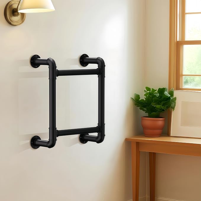 3/4/5/6/7/8FT Safety Wall Mounted Steel Ladder - 2-Rung Pipe Egress Ladder for Window Well, Loft, Warehouse, Blanket Rack | Indoor & Small Space Use