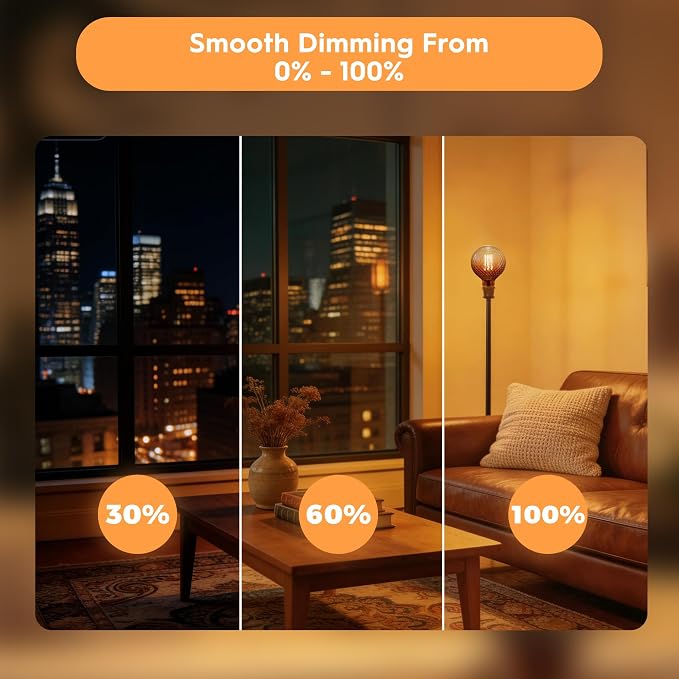 G125 Edison LED Bulb,4W Dim E26,2200K Gradient Brown Diamond Glass | Large Globe Light Bulbs,Squirrel Cage Filament, Cozy Warm Tone, Decorate Bars, Restaurants, Kitchens & All Indoor Occasions