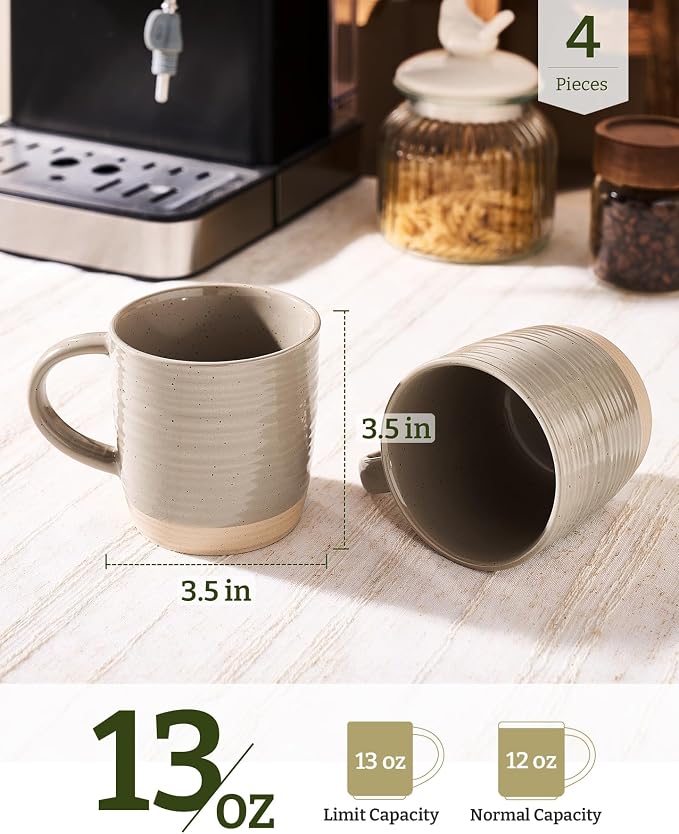famiware Coffee Mugs Set of 4, 13 oz Mug Set, Ceramic Cup Set with Handle for Coffee, Tea, Cocoa, Milk, Constellation Series, Cinnamon Brown
