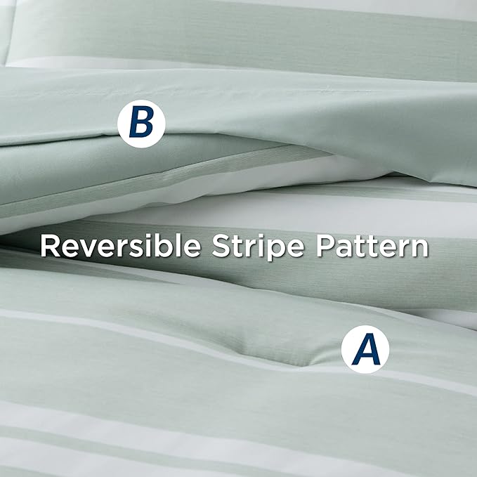 Bedsure Bed in a Bag Twin Size 5 Pieces, Sage Green White Striped Bedding Comforter Sets All Season Bed Set with 1 Pillow Sham, Flat Sheet, Fitted Sheet and 1 Pillowcase