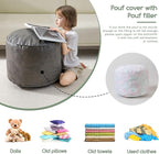HIGOGOGO Round Stuffed Pouf Ottoman, Pu Leather Poufs with Foam Chunk Filling, Furry and Fluffy Pouf Foot Stool Storage Ottoman, 20 X 15 Floor Poufs Foot Rest for Living Room, Grey