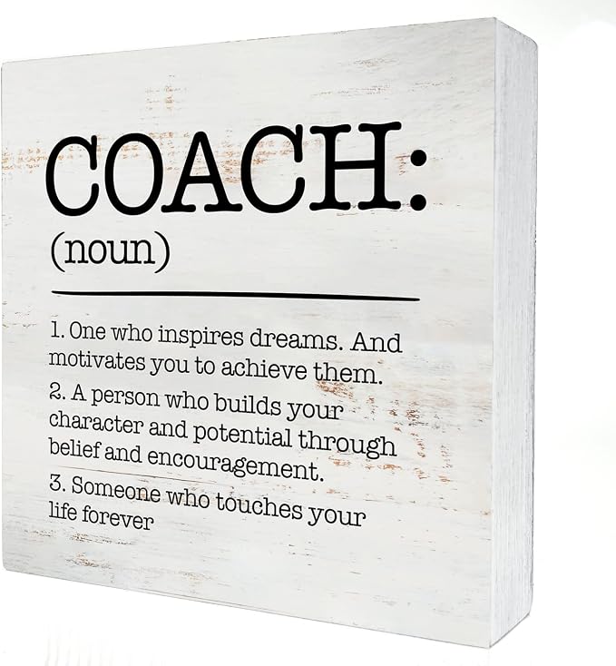 HDKY Wood Box Sign, Coach Definition, 5 x 5 inches, Rustic Decorative Signage for Wall and Desktop, Ideal Gift for Any Occasion