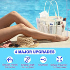 Fammart Mesh Shower Caddy Portable for College Dorm Room Essentials, Odorless Polyester Large Shower Tote Bag with Dual Handles, 8-Pocket Quick-Dry Toiletry Organizer for Travel, Beach, Camping, Gym