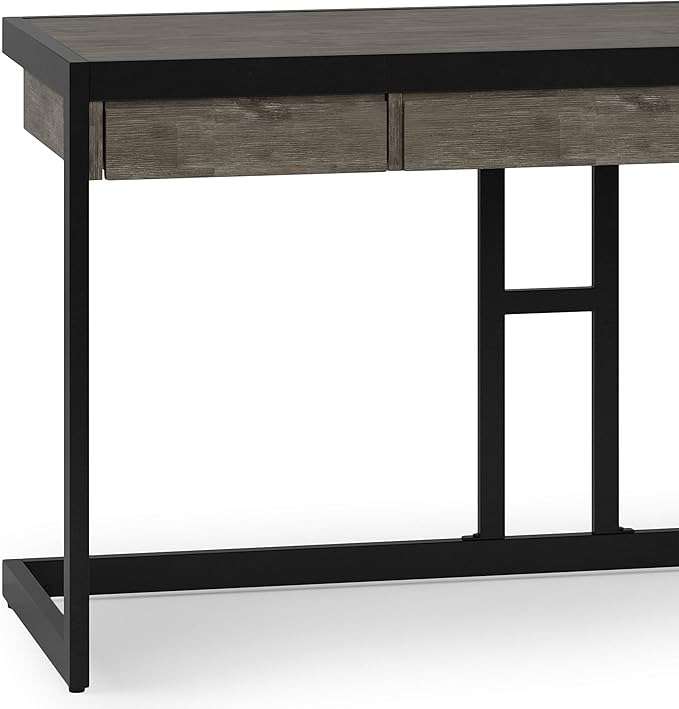 SIMPLIHOME Erina SOLID WOOD and Metal Modern Industrial 60 inch Wide Home Office Desk, Writing Table, Workstation, Study Table Furniture in Farmhouse Grey with 2 Drawers