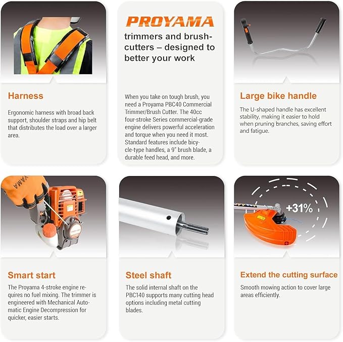 PROYAMA 40cc Gas Powered Brush Cutter, 4-Cycle Weed Eater, 3 in 1 Dual Line Gas String Trimmer and Grass Trimmer, Weed Wacker Extreme Duty…