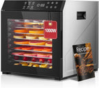 FOHERE Food Dehydrator 1000W 10 Trays with Digital Timer 176 Degrees | Large 9.04 square foot drying space with light. For dog treats, herbs, meat, fruit and yogurt.