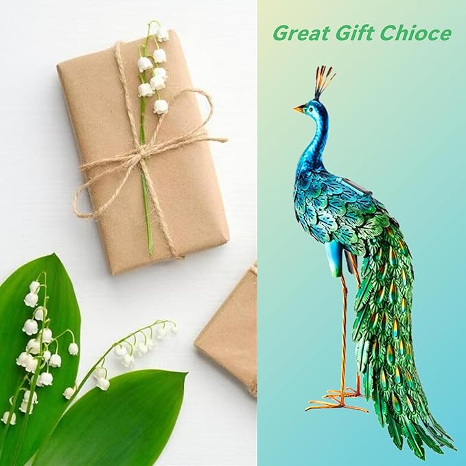 chisheen Outdoor Solar Peacock Statue Garden Decor for Outside Metal Yard Art Outdoor Decoration for Lawn Backyard Party Wedding Mother's Day Gardening Gifts for Women