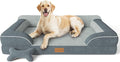 Jumbo Orthopedic Dog Bed for Extra Large Dogs With Cooling Gel Memory Foam, Waterproof Removable Washable Cover, 45" Sofa Couch Dutch Velvet With Bone Toy, Dark Gray