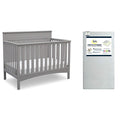 Delta Children Fancy 4-in-1 Crib, Grey + Serta Perfect Slumber Dual Sided Recycled Fiber Core Crib and Toddler Mattress (Bundle)