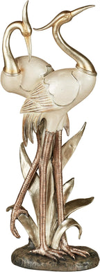 Touch of Class Pretty Pose Double Crane Metallic Table Sculpture - Ivory, Gold, Copper - Bird Figurine for Bedroom, Living Room, Dining Room, Home Office - Capiz Shell Look