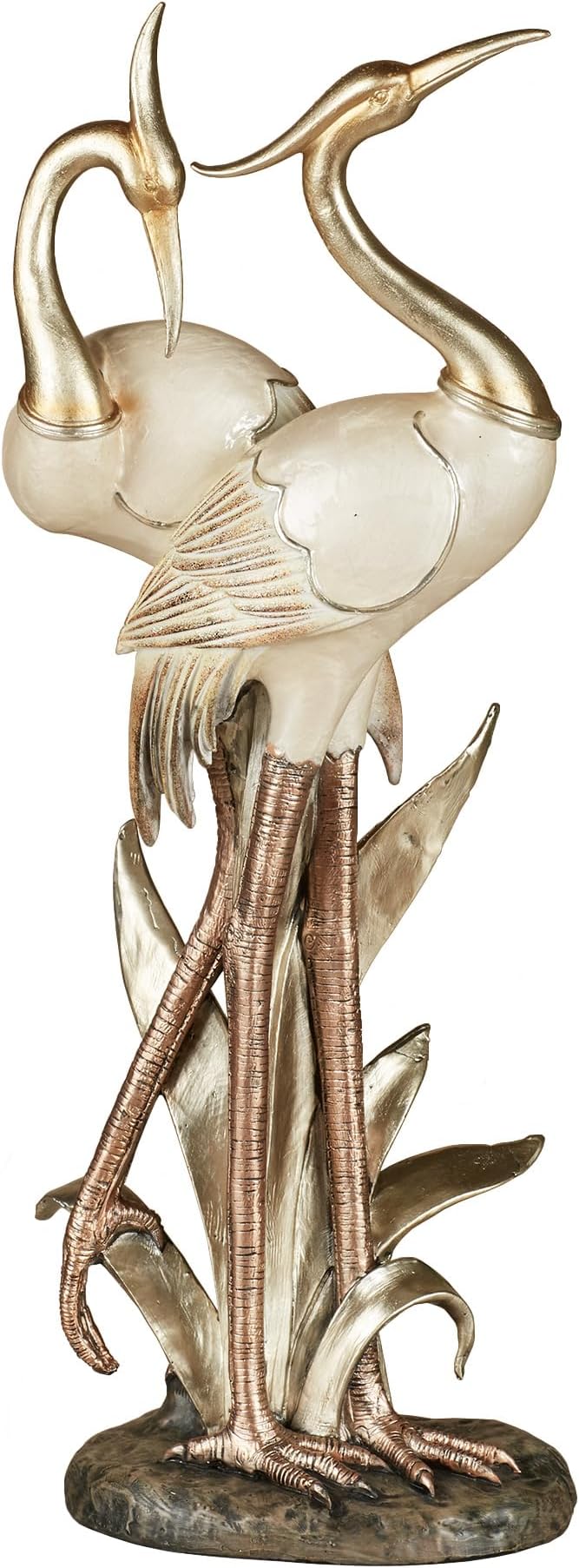 Touch of Class Pretty Pose Double Crane Metallic Table Sculpture - Ivory, Gold, Copper - Bird Figurine for Bedroom, Living Room, Dining Room, Home Office - Capiz Shell Look