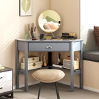 Nightcore Small, Wood Computer Desk, Compact Writing w/Drawer & Storage Shelves, Space Saving Study Workstation, Laptop PC Corner Table, Grey
