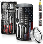 SANDJEST Mechanics Tumbler Mechanic Dad Tool Box 4 in 1 12oz Can Cooler Coozie Skinny Stainless Steel Tumbler for Daddy Father Papa Birthday