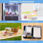 Lerine Reusable Gallon Freezer Bags Stand Up, Dishwasher Safe, 6 Pack, Gray | Leakproof, double seal closure, food-grade material, BPA-free for meat, vegetables, bread and travel