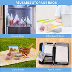 Lerine 14 Pack Reusable Freezer Bags Stand-Up Dishwasher Safe, BPA-Free Reusable Gallon Bags, Leakproof Food Storage Bags for Meat Vegetables Bread Travel (Multicolor, 4 Gallon 6 Sandwich 4 Snack)