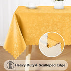 Smiry Rectangle Waterproof Heavy Duty Vinyl Tablecloths, 60 x 84 Inch | Wipeable Washable Floral Embossed Table Cover for Kitchen and Dining Room, Indoor & Outdoor Use, Mustard Yellow