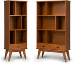 SIMPLIHOME Draper SOLID HARDWOOD 22 Inch Mid Century Modern Bookcase and Storage Unit in Teak Brown, For the Living Room, Study Room and Office