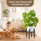 LASZOLA Bamboo Adjustable Plant Stand for Single Large Indoor Planters, Heavy Duty Floor Fern Holder Fits 8 to 12 Inch Pots, Mid Century Elevated Big Stool for Flower– Pot Not Included, Black, 1 Pack