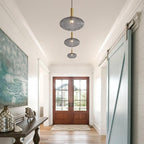 KCO Vintage Gold Brass 11.8” Large Smoke Gray Ribbed Glass Pendant Light | E26 Base, Oval Lantern Shade, Mid Century Modern Adjustable Hanging Lamp for Kitchen Island Dining Room Entryway Bedroom Bar