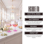 Khen Flower Vintage Wavy Glass Coupes Martini, Champagne & Cocktail Coupes - Set of 2-7oz Colorful Cocktail Glasses & Champagne, Prosecco, Mimosa Glassware Copyright Design - Amethyst Purple