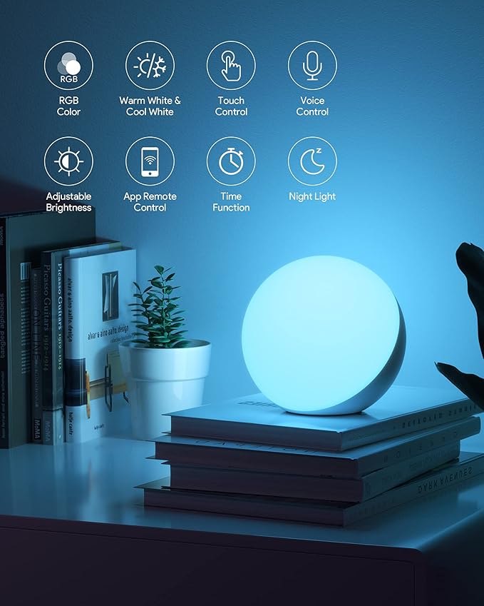 Hifree Smart Table Lamp, Dimmable Desk Lamp with App/Voice Control, LED RGB Color Changing Touch Lamp, Night Light for Bedroom Compatible with Alexa