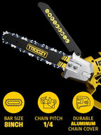 Cordless Pole Saw, 8-INCH 2-IN-1 Chainsaw with 21V 4.0Ah Battery Powered, Electric Tree Trimmer with 9FT Telescopic Pole, 180°Angle for Tree Branches Pruning & Wood Cutting, Battery Included