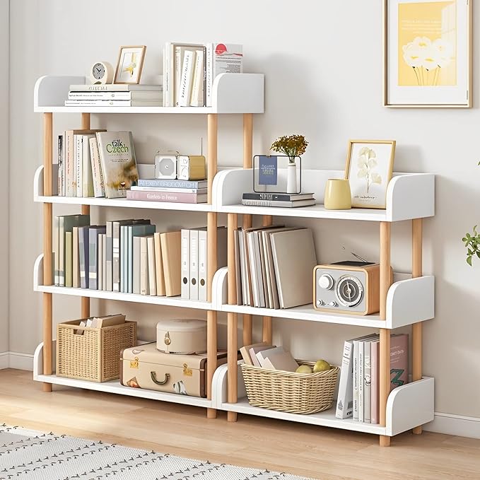 3-Tier Wooden Open Bookcase - Modern Display Bookshelf with Top Edge and Solid Wood Frame for Home and Office, Storage Cabinet, Warm White