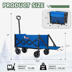 Collapsible Folding Wagon Cart with Tailgate - 300lbs Heavy Duty Foldable Utility Wagon and Brake Wheels - 100L Lightweight Grocery Wagons for Shopping Camping Sports Garden, Blue