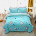 Cute Kids Cat Comforter Set Full Size 7 Piece Blue Rainbow Star Sun Heart Bed in A Bag Kawaii Animal Butterfly Fish Bedding Set for Girls Boys Teens Super Soft All Season