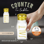 Luxury Gold Salt and Pepper Shakers Set by Brighter Barns - Glass Shakers & Stainless Steel Lid - Modern Decor for Home, Restaurant, Hotel, Wedding, Gifts - Luxury Kitchen Accessories (Gold)