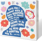 Home Office Desk Wooden Box Sign Decor, I Discover More & More Beautiful Things, Inspirational Quotes Desk Decor Motivational Desk Decorations for Women Girls Teens Student Office Classroom School