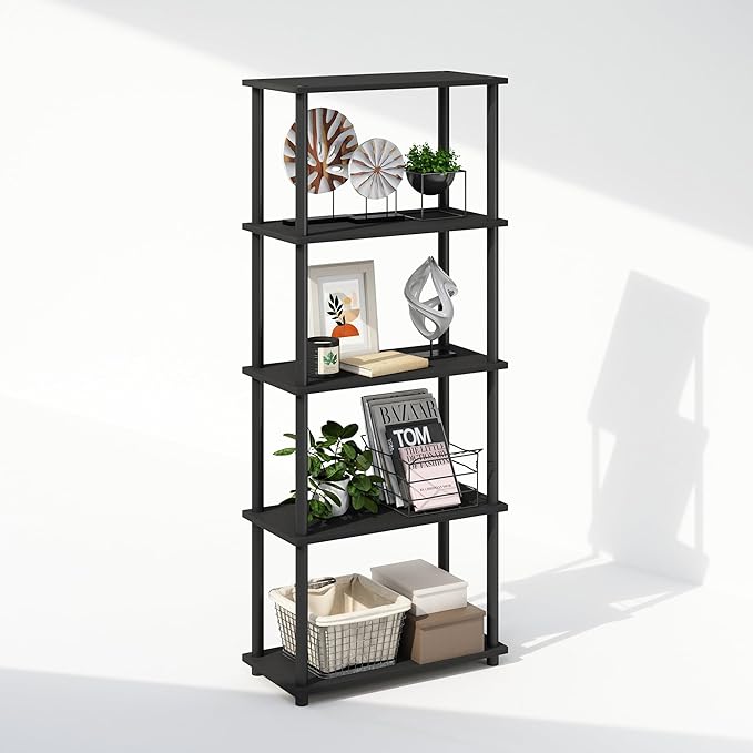 Furinno Turn-N-Tube 5-Tier Multipurpose Compact Display Rack, Shelving Unit, Bookcase, Americano/Black