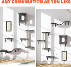5 Pcs Cat Wall Shelves Set, Wall-Mounted Climber with Cat House, Scratching Post, Bridge, Hammock, Space-Saving Play Furniture, Gray