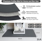 ZLR Coffee Bar Mat for Espresso Machine, 12"x20" Medium, Dark Gray | Absorbent Dish Drying Mat, Stain-Hiding PU Top, Non-Slip Back, Fits Grinder, Knock Box, Tamper & Milk Frother