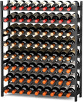 Bamboo Large Wine Rack, 8-Tier Freestanding Floor Bottle Storage Holder | 72-Bottle Storage | Wooden Wine Storage Organizer Shelves for Kitchen Bar, Cellar, & Dining Room | Black | Anti-Tip Kit