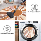 Topotdor Sun Rainbow Round Rug 5.2ft Boho Kids Nursery Rug, Colorful Washable Area Rug Ultra Soft Circle Classroom Rug Non-Slip for Bedroom Living Room Playroom Decor, Orange