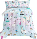HOSIMA 3 Piece Cartoon Animal Llama Comforter,Cute Alpaca Toddler Comforter,Desert Cactus Plant King Size Comforter Set for Adults Kids,Fish Scales Comforter Rainbow Bedding Sets for Girls Boys.