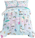 HOSIMA 3 Piece Cartoon Animal Llama Comforter,Cute Alpaca Toddler Comforter,Desert Cactus Plant Full Size Bed in a Bag Set for Adults Kids,Fish Scales Comforter Rainbow Bedding Sets for Girls Boys.