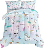 HOSIMA 3 Piece Cartoon Animal Llama Comforter,Cute Alpaca Toddler Comforter,Desert Cactus Plant Full Size Bed in a Bag Set for Adults Kids,Fish Scales Comforter Rainbow Bedding Sets for Girls Boys.