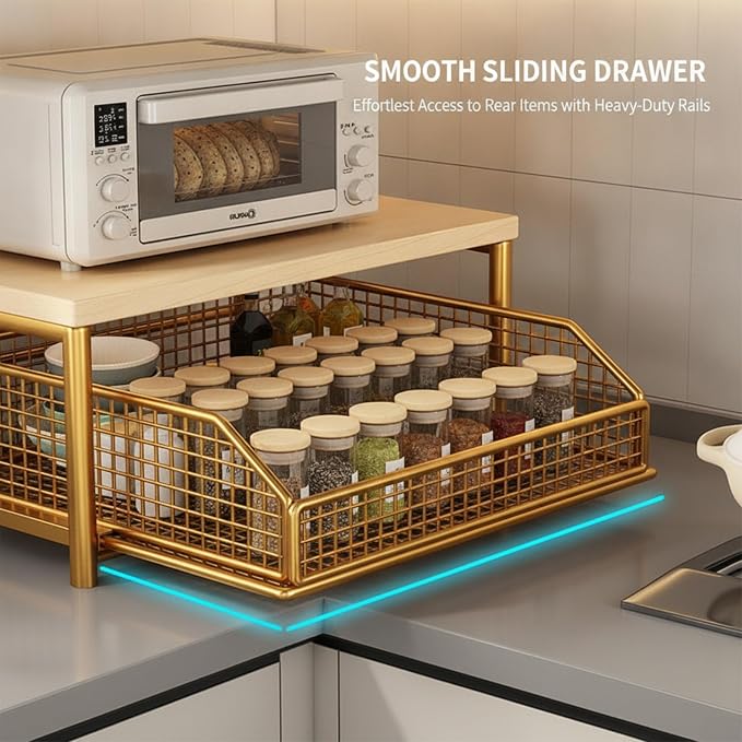 Sakerplus Coffee Pod Holder with Drawers (Gold) | Coffee Pod Organizer and Coffee Pod Storage for Countertop, Metal Basket Coffee Pod Drawer Organizer for Kitchen, Office