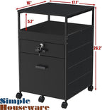 SHW Rolling File Cabinet w/ 2 Drawers & Open Shelf, Black
