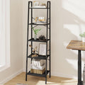 Ladder Shelf, Bookshelf Bookcase, Freestanding Corner Storage Shelve with 2 Hooks for Home Office, Living Room, Kitchen, Bedroom, Industrial, 5-Tier Black BC19204B
