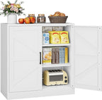 White Storage Cabinet with Doors and Adjustable Shelves,36" Farmhouse Food Pantry Cabinets,Small Sideboard Cabinet,Short Metal Storage Cabinets for Home Kitchen,Dining/Living/Laundry/Room
