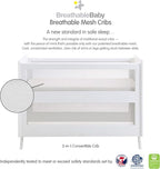 BreathableBaby Breathable Mesh 3-in-1 Convertible Crib (Toddler Bed Kit Sold Separately) — White — Two Adjustable Mattress Heights — Greenguard Gold Certified